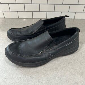 Sketchers Men's 10.5 Leather Black Slip-On Shoes Relaxed fit Memory Foam 64858